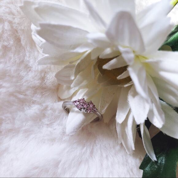 Sterling Silver Pink Floral Pinky Ring - Picture 10 of 11